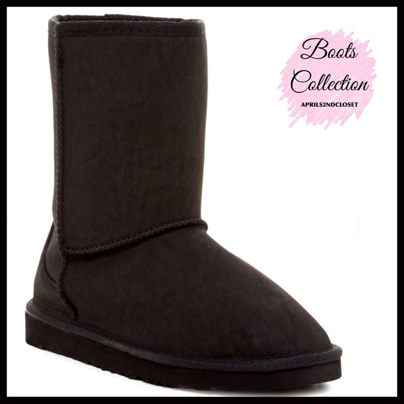 SHORT BLACK FAUX SHEARLING LINED BOOTS BOOTIES A2C - Picture 8 of 8